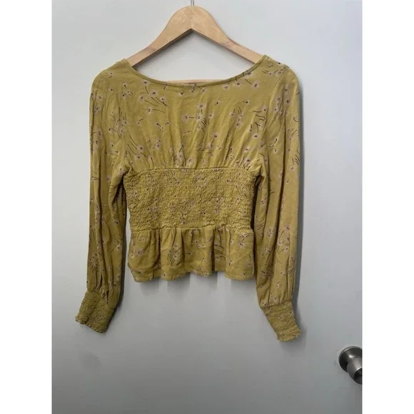 American Eagle Women's Floral Cottagecore Cropped Peasant Top Blouse Size XXS - Picture 4 of 5